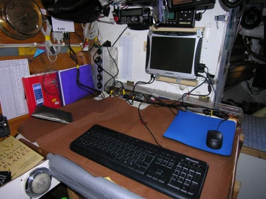 The chart table was on the starboard side. Here it's set up for writing my daily bit for the website logbook.