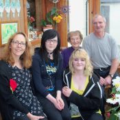 In Mums porch before leaving 2013. Left to right Alyson, Mareel,Mum and me with Shaela in front.